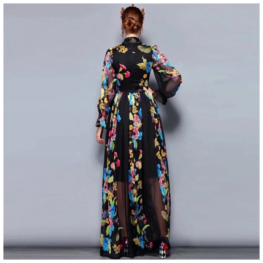 The Lucia Silk Gorgeous Sheer Floral Maxi Dress - Picture 5 of 7